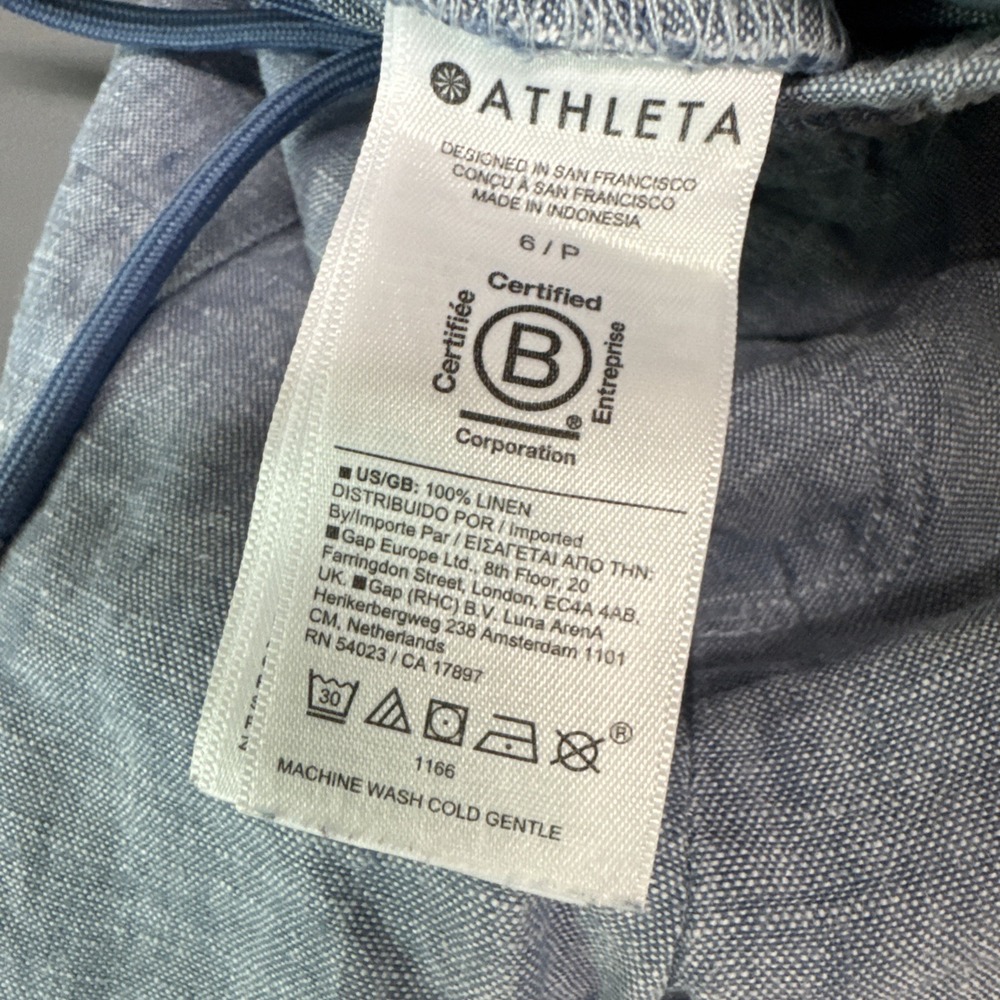 Athleta Cabo Linen Wide Leg Pants Blue Women's Sz 6 / P Drawstring Relaxed - Picture 6 of 6
